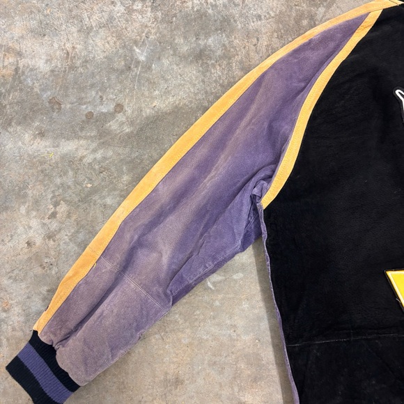 Vintage Minnesota Vikings NFL Suede Leather Varsity Jacket Purple Black Gold L - Picture 10 of 14